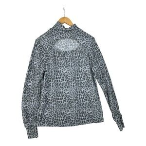 New Another Reason Animal Print Keyhole Front Long Sleeve Shirt size Medium Gray